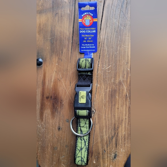 2 /$15  Hamilton Dog Collar Nylon Ribbon Overlay  18" to 26" Green barbed wire - Picture 2 of 6